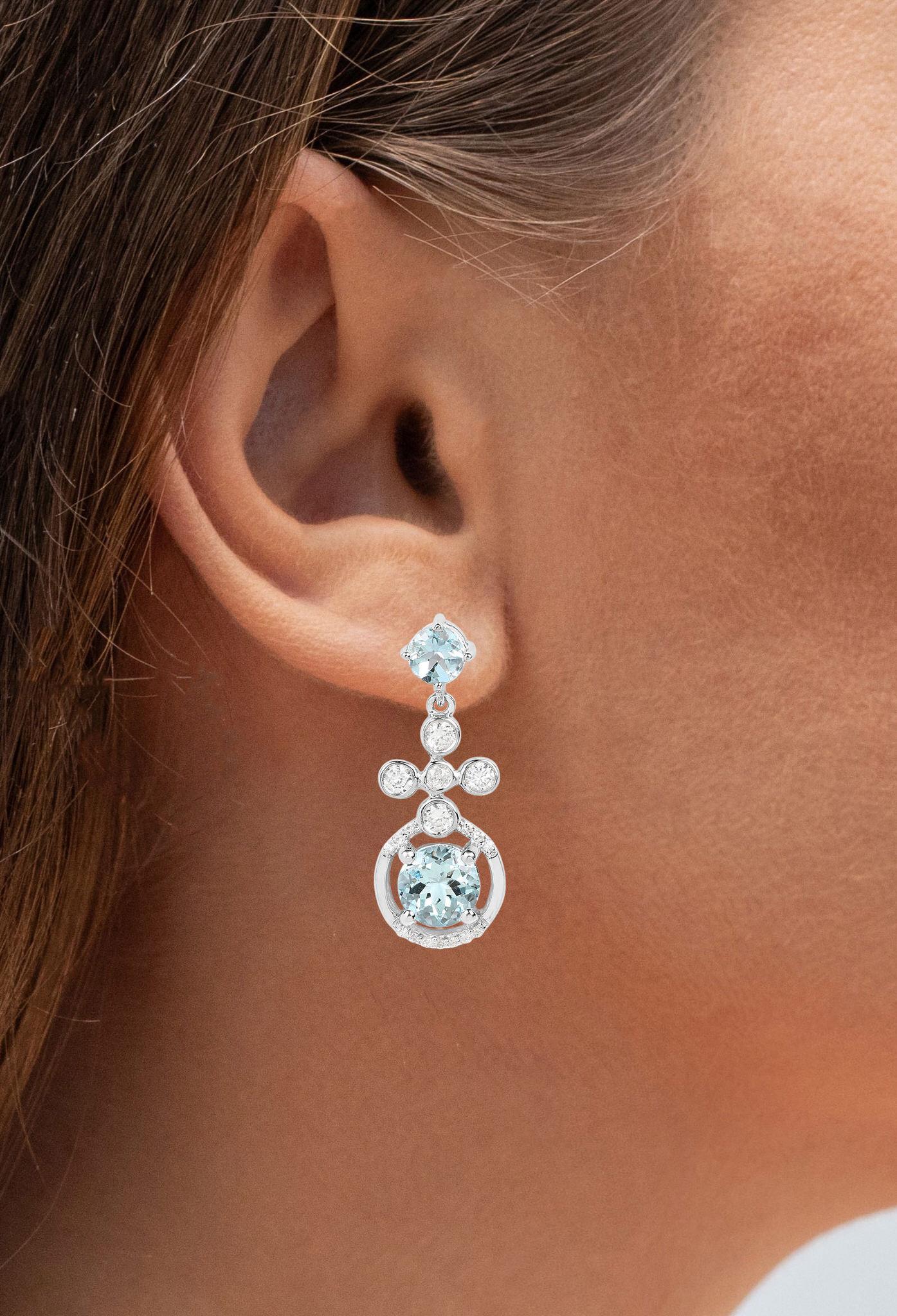 Taglio misto Orecchini con acquamarina 4,4 carati placcati in rodio A. Silver in vendita