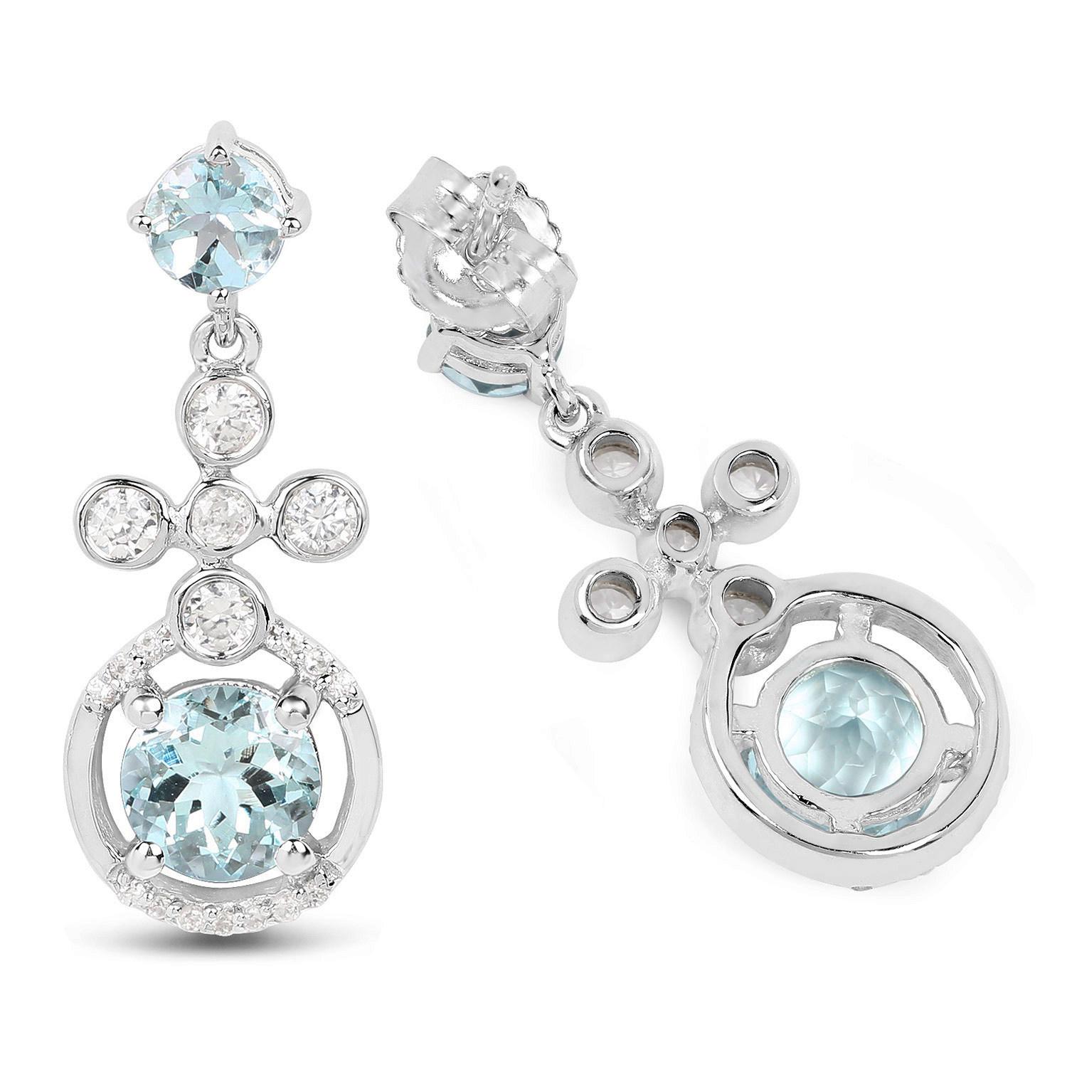 Orecchini con acquamarina 4,4 carati placcati in rodio A. Silver In condizioni ottime in vendita a Punta Gorda, FL