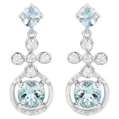 Aquamarine Dangle Earrings 4.4 Carats Rhodium Plated Silver