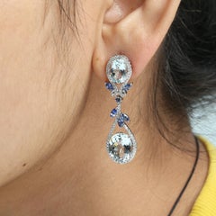 Aquamarine Dangle Earrings Accented With Blue Sapphire & Diamonds