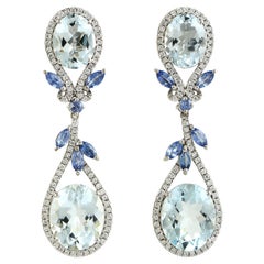 Aquamarine Dangle Earrings Accented With Blue Sapphire & Diamonds