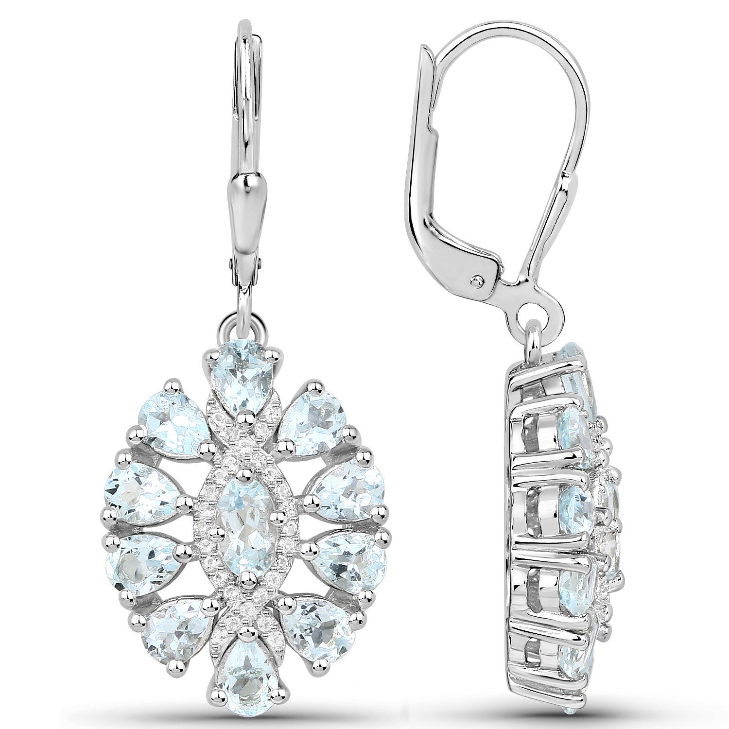 Contemporaneo Orecchini pendenti con acquamarina Topazio bianco 2,9 carati A. Silver in vendita