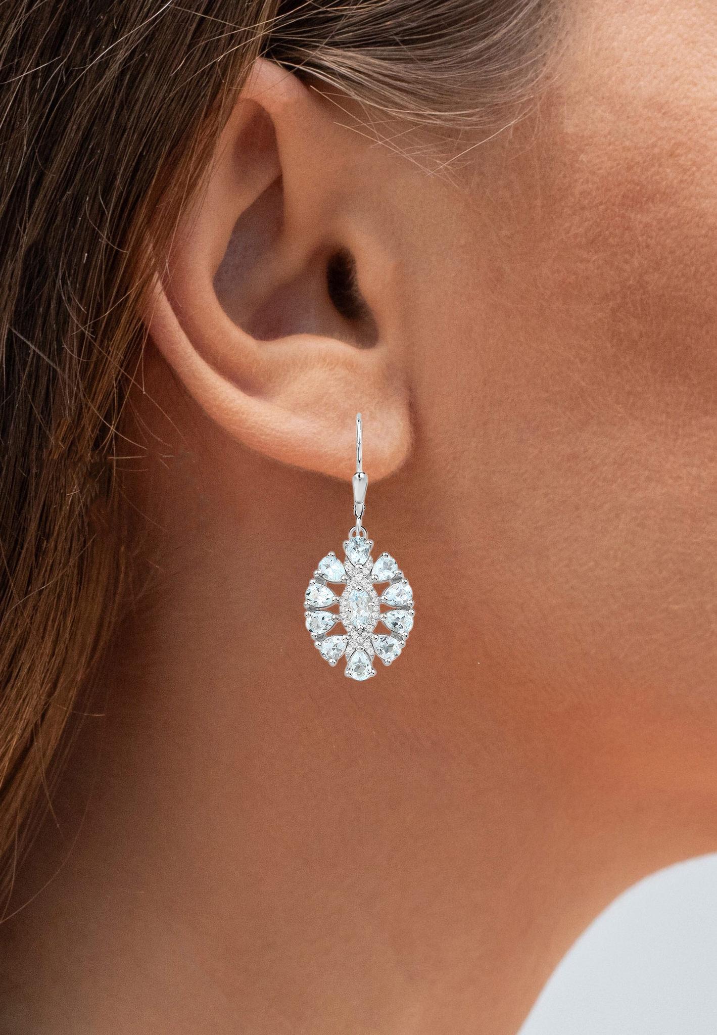 Taglio misto Orecchini pendenti con acquamarina Topazio bianco 2,9 carati A. Silver in vendita