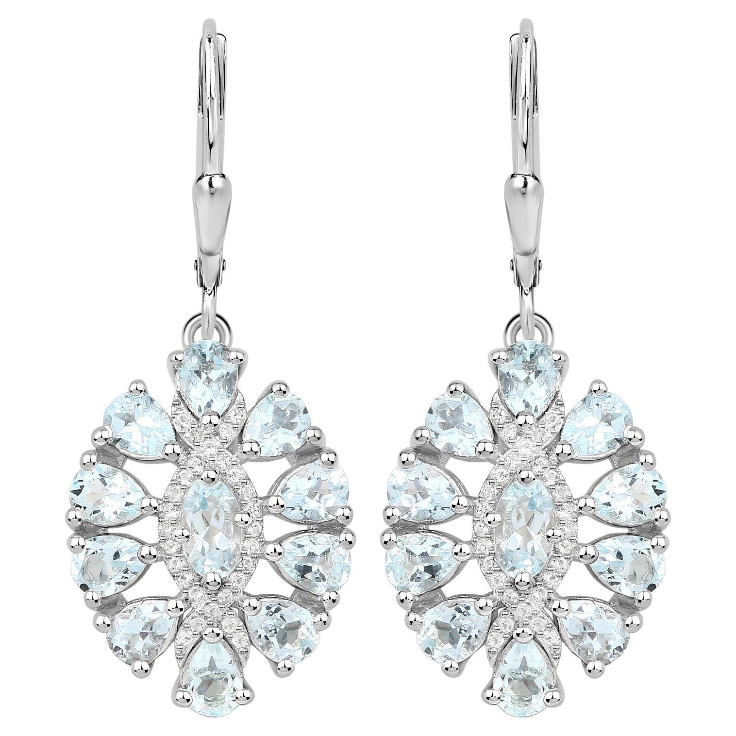 Orecchini pendenti con acquamarina Topazio bianco 2,9 carati A. Silver