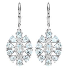 Aquamarin-Baumel-Ohrringe Weißer Topas 2,9 Karat Sterling Silber