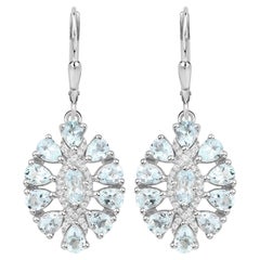 Aquamarin-Baumel-Ohrringe Weißer Topas 2,9 Karat Sterling Silber