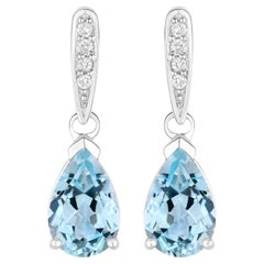 Aquamarine Dangle Earrings With Diamonds 1.97 Carats 10K White Gold