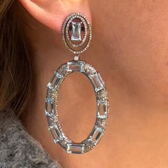 Aquamarine Dangle Earrings With Diamonds 23.80 Carats Silver