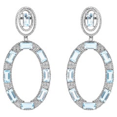 Aquamarine Dangle Earrings With Diamonds 23.80 Carats Silver