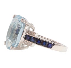 Aquamarine , Deep Blue Sapphires & Diamonds in Platinum Ring