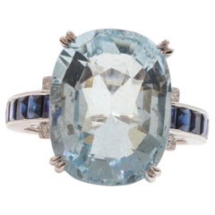 Aquamarine , Deep Blue Sapphires & Diamonds in Platinum Ring