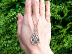 Aquamarine Demantoid Garnet Pearl and Diamond 14k Yellow Gold Pendant Circa 1910