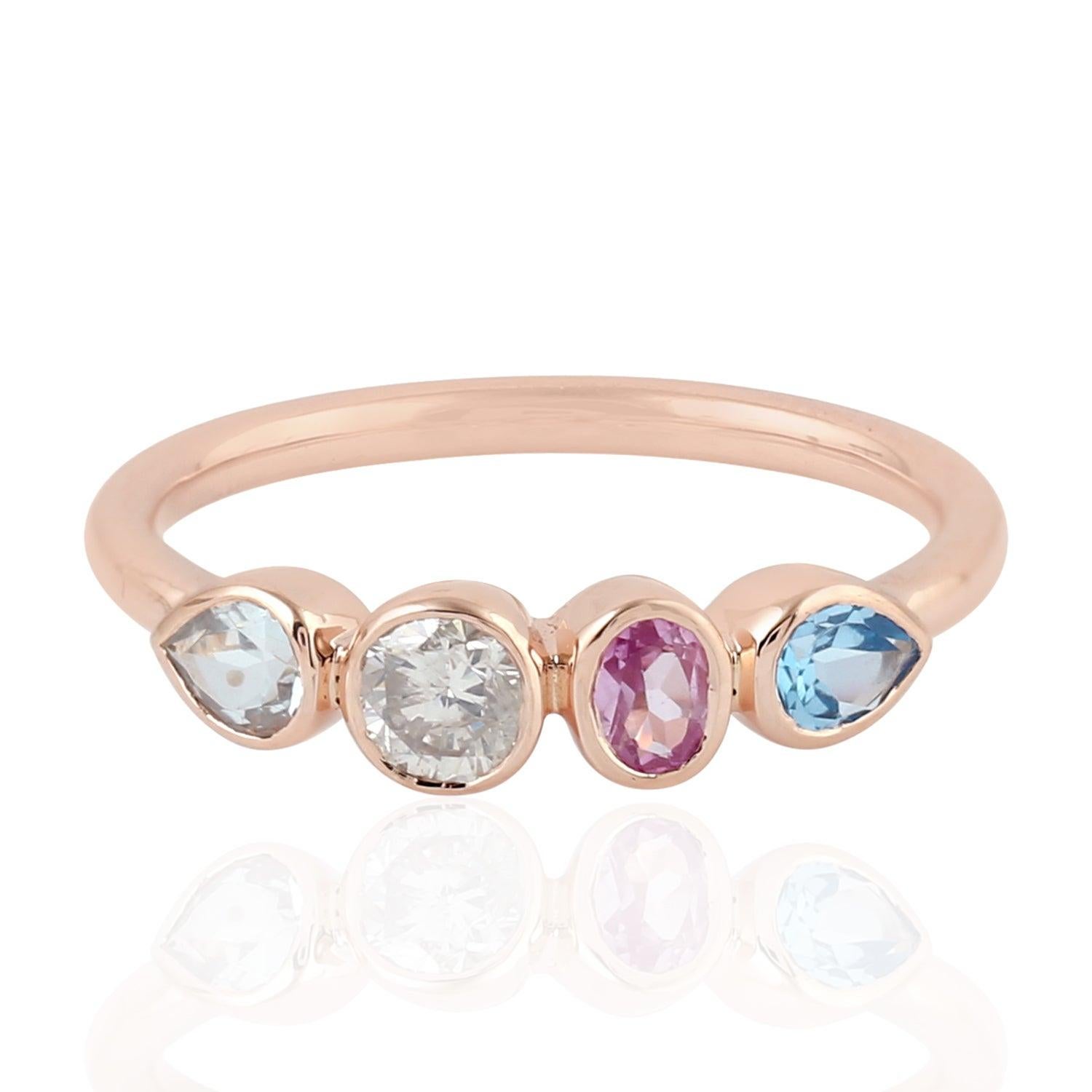 For Sale:  Aquamarine Diamond 14 Karat Gold Ring 4