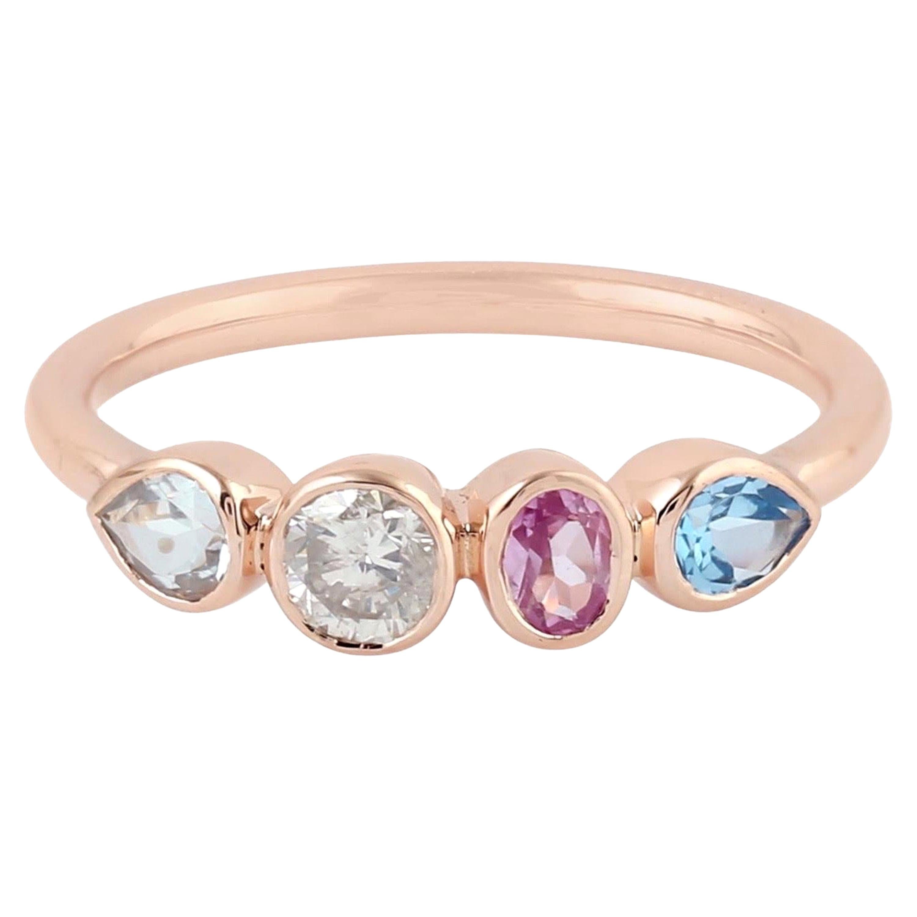 For Sale:  Aquamarine Diamond 14 Karat Gold Ring