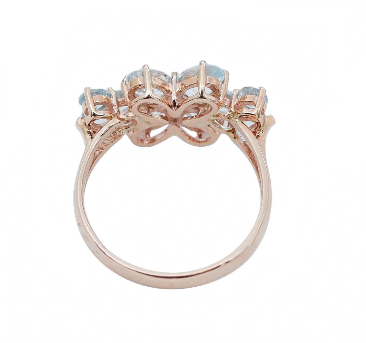 Retro Aquamarine, Diamond, 14 Karat Rose Gold Ring For Sale