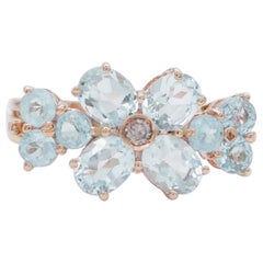 Aquamarine, Diamond, 14 Karat Rose Gold Ring