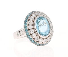 6.52 Carat Aquamarine Diamond 14 Karat White Gold Cocktail Ring