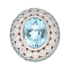 6.52 Carat Aquamarine Diamond 14 Karat White Gold Cocktail Ring