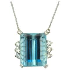 Aquamarine Diamond 14 Karat White Gold Necklace