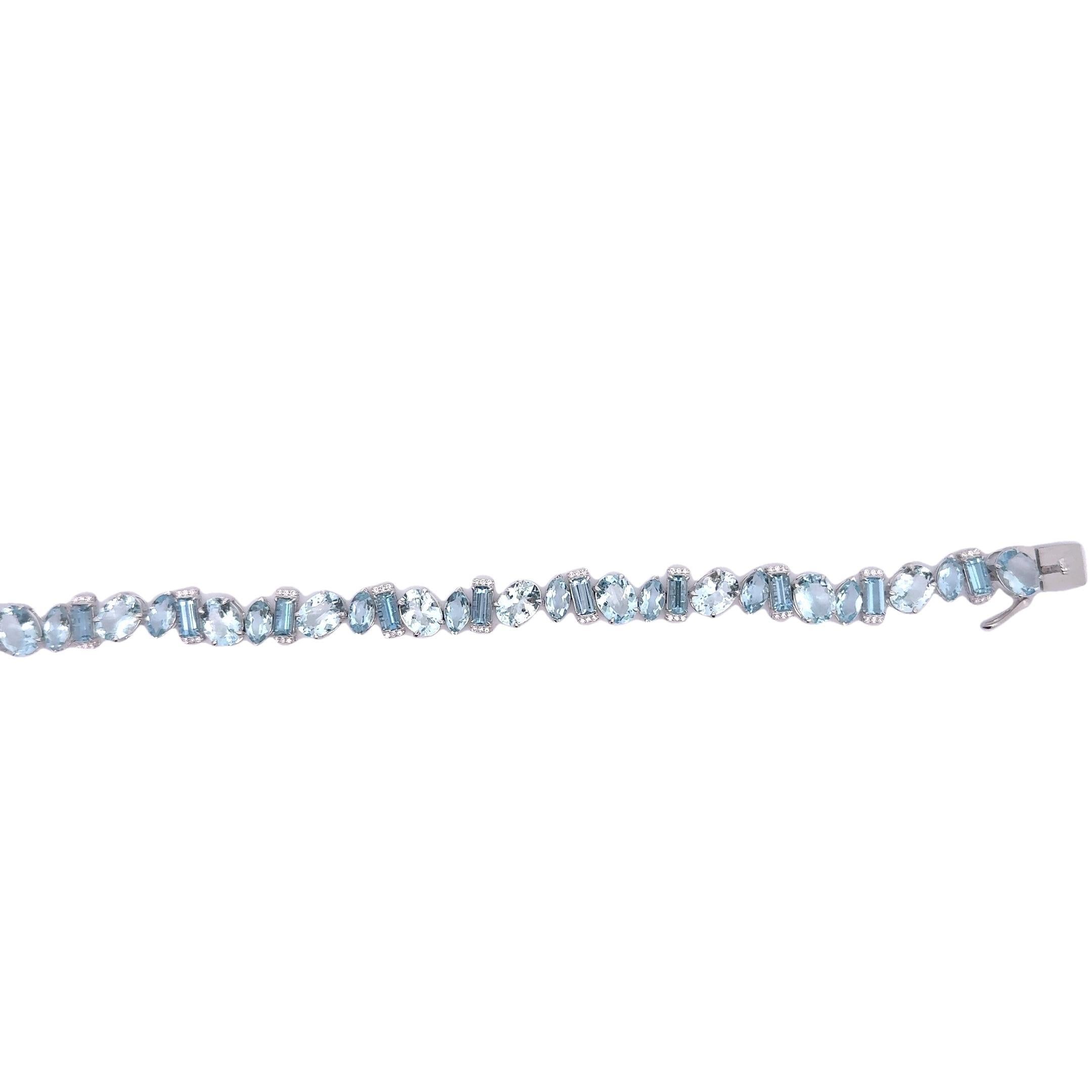 Contemporary Aquamarine & Diamond 14k White Gold Line Bracelet For Sale