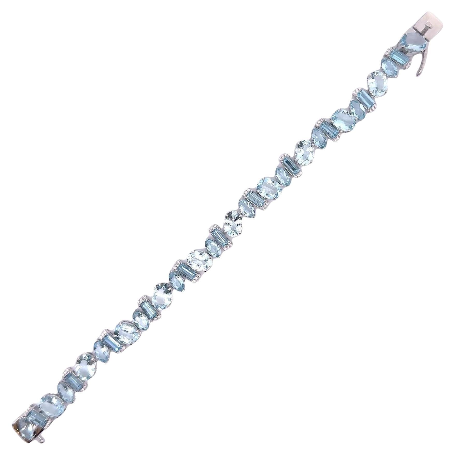 Aquamarine & Diamond 14k White Gold Line Bracelet