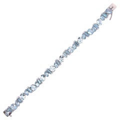 Aquamarine & Diamond 14k White Gold Line Bracelet