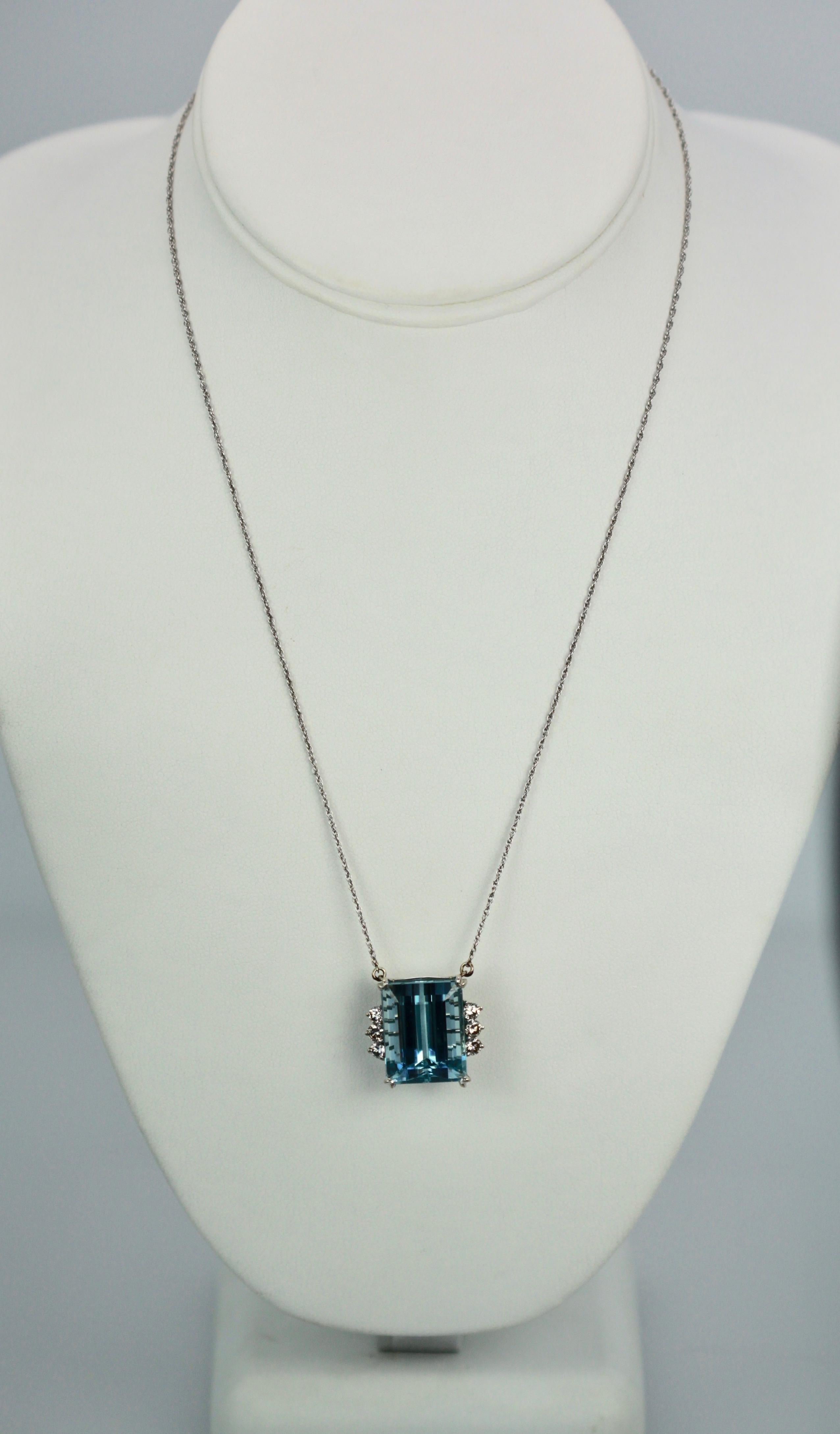 Aquamarine Diamond 14 Karat White Gold Necklace 1