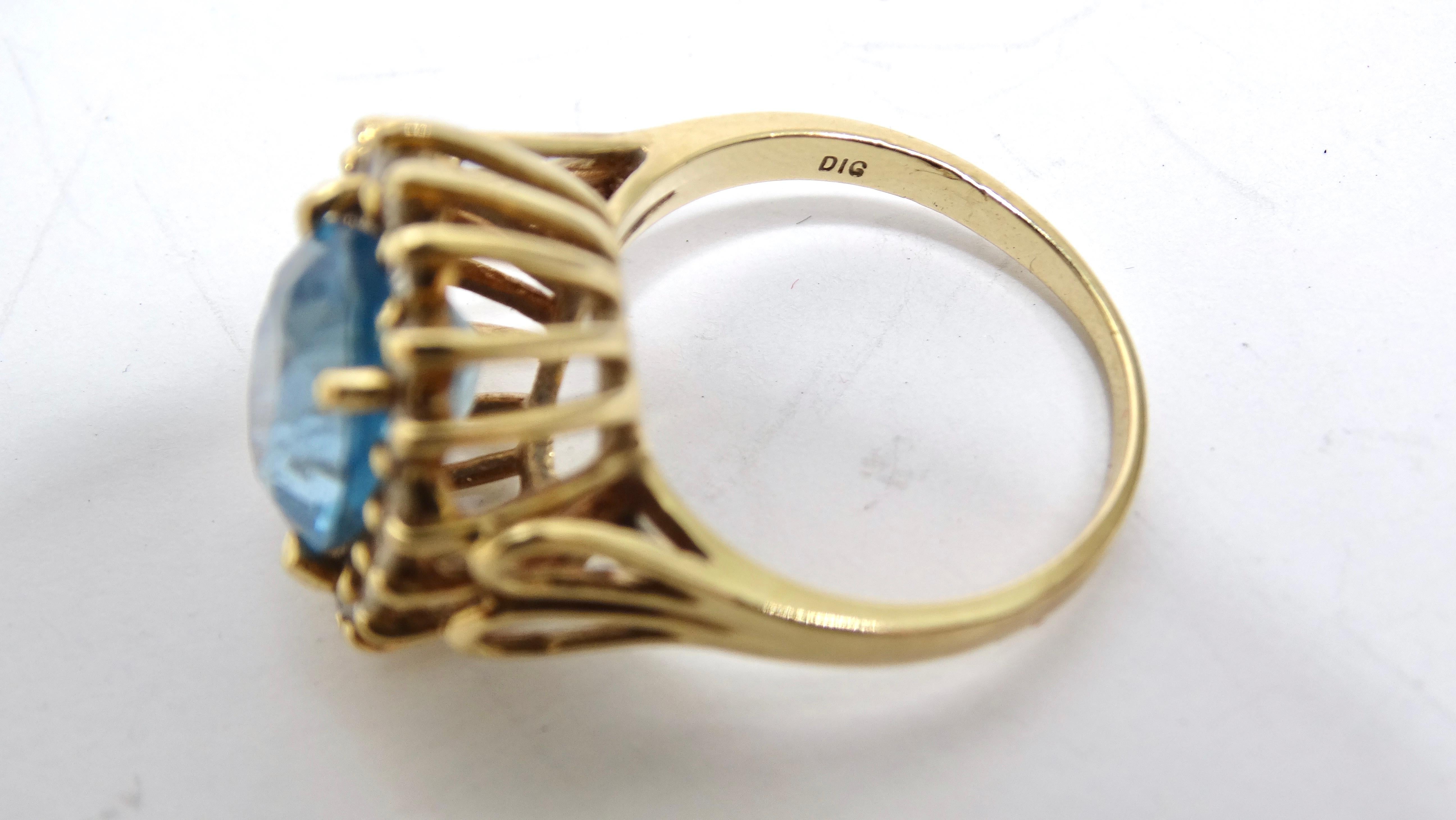 Oval Cut Aquamarine Diamond 14k Yellow Gold Ring For Sale