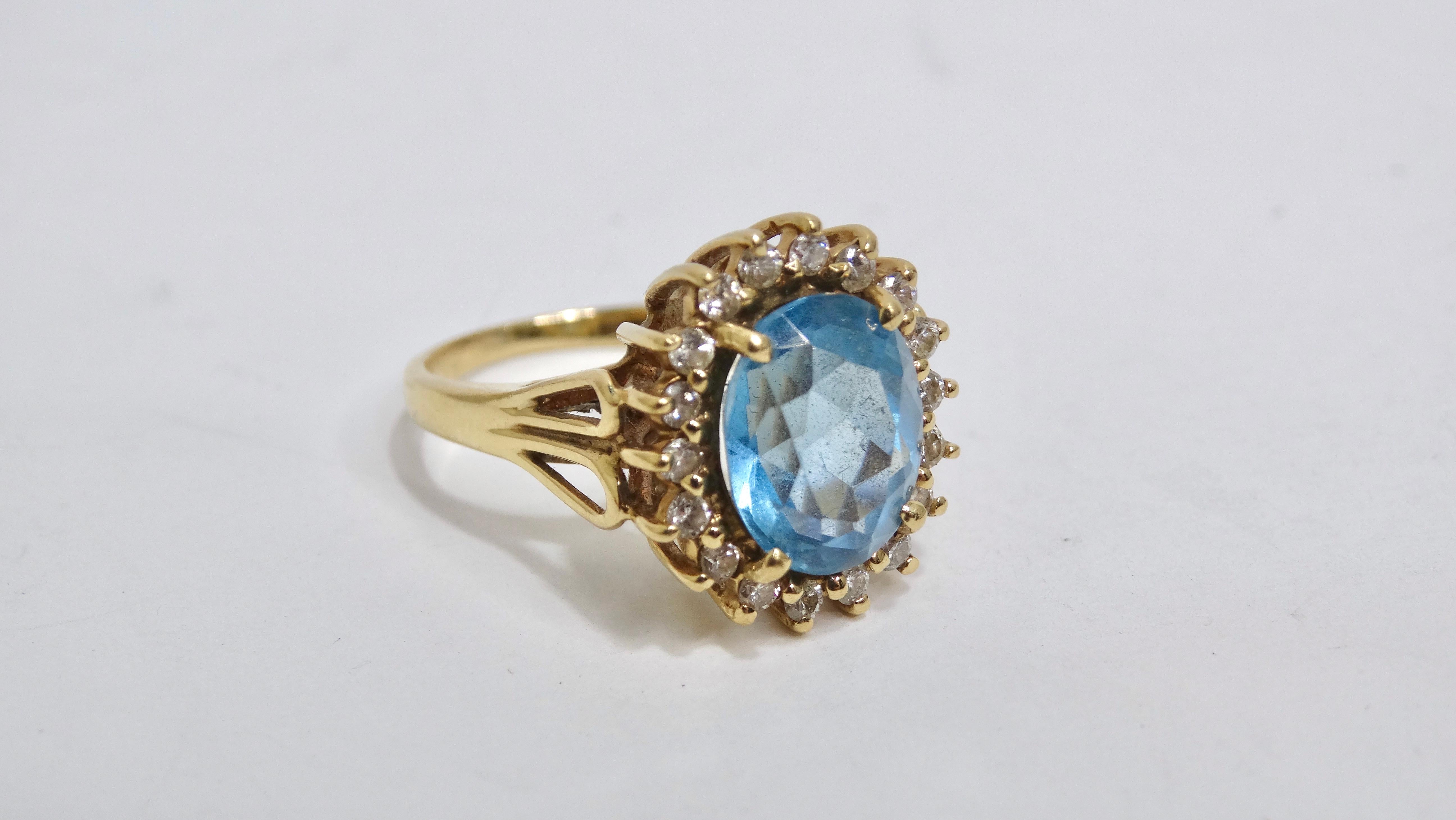 Women's Aquamarine Diamond 14k Yellow Gold Ring For Sale