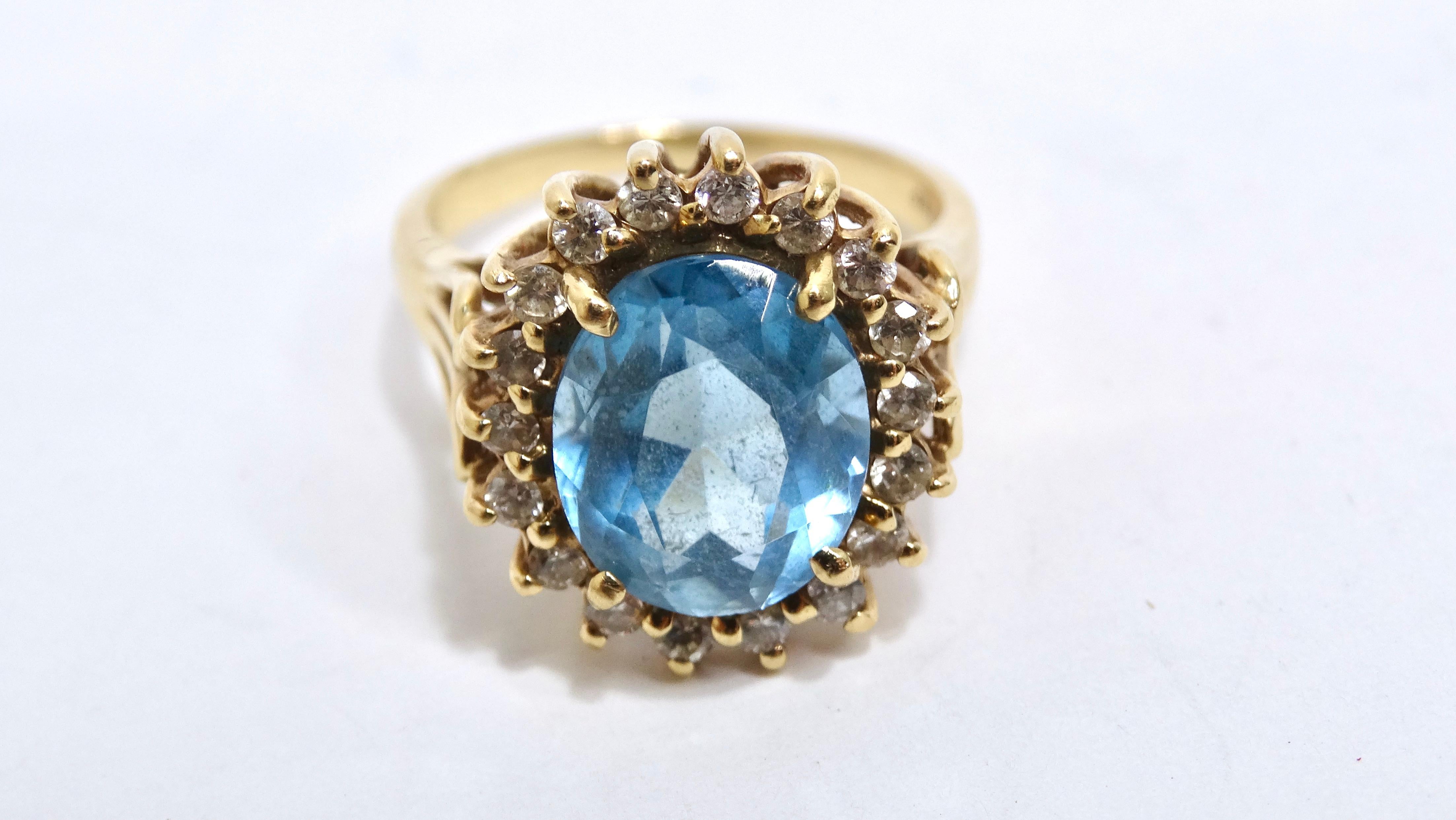 Aquamarine Diamond 14k Yellow Gold Ring For Sale 1