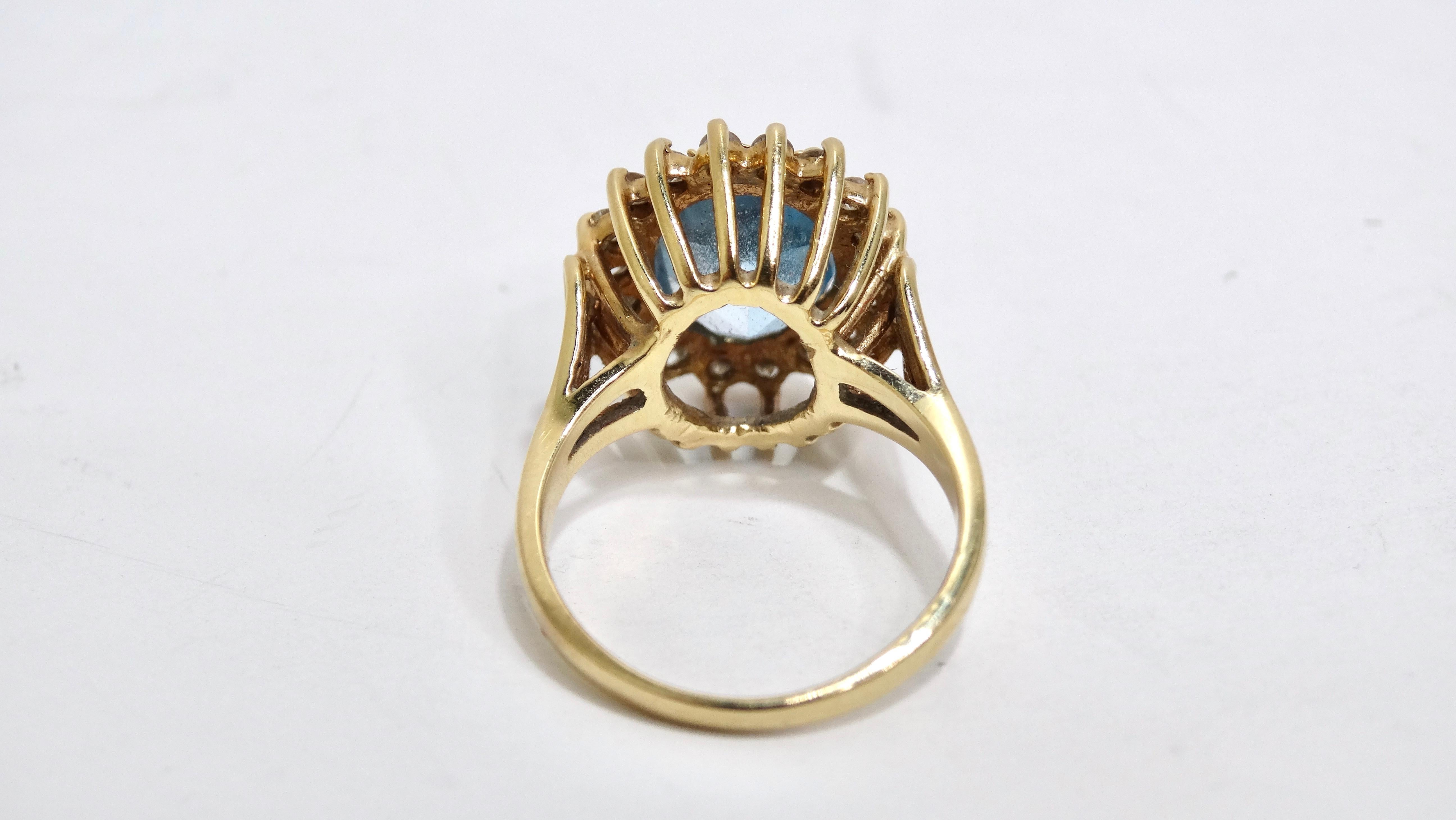 Aquamarine Diamond 14k Yellow Gold Ring For Sale 3