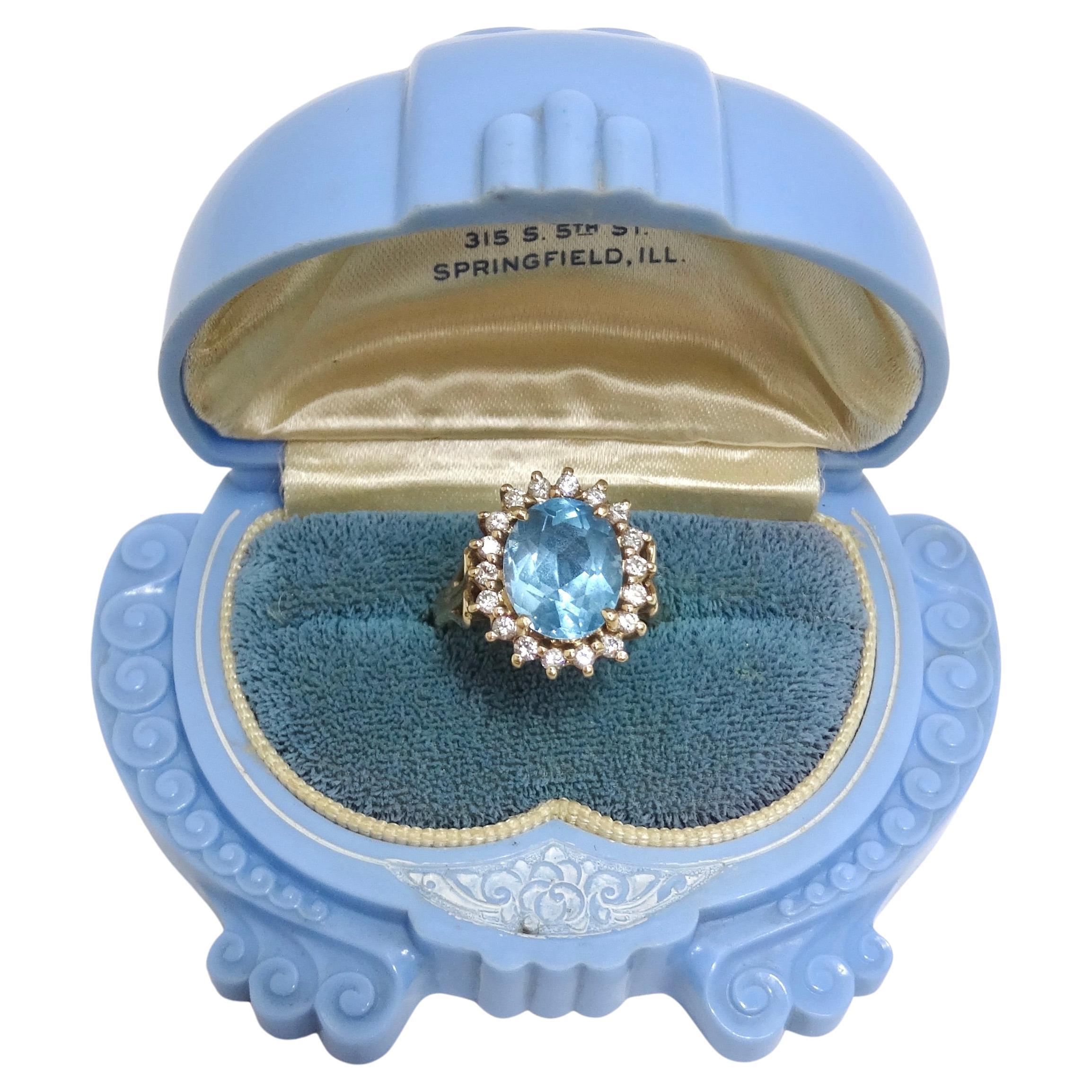 Aquamarine Diamond 14k Yellow Gold Ring For Sale