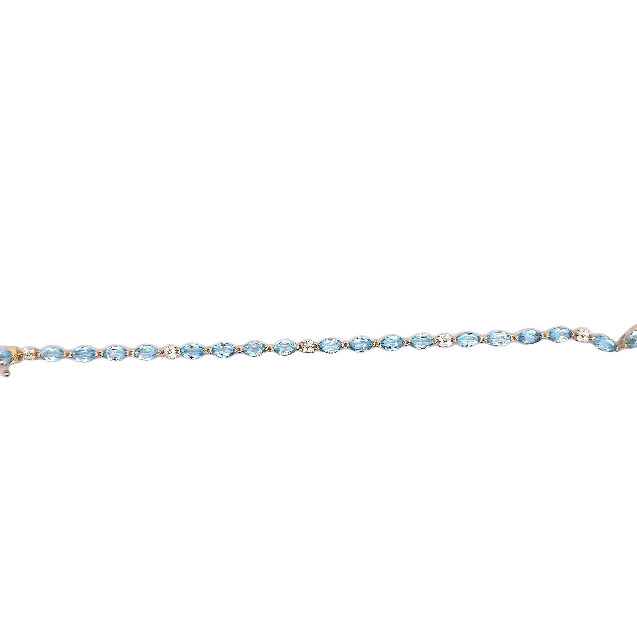 Tennisarmband aus 14 Karat Gelbgold mit Aquamarin und Diamant (Zeitgenössisch) im Angebot