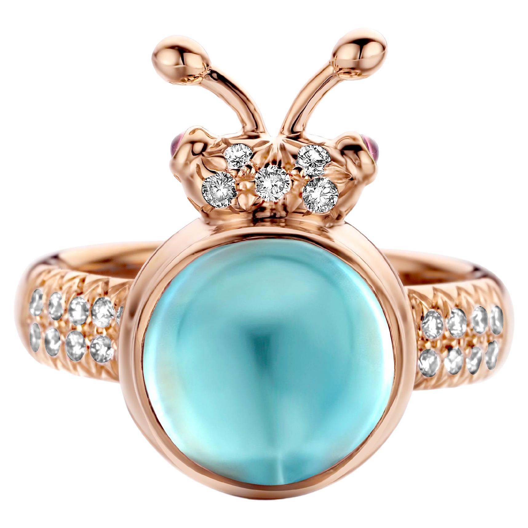 Aquamarine Diamond 18 Karat Rose Gold Modern Ring For Sale
