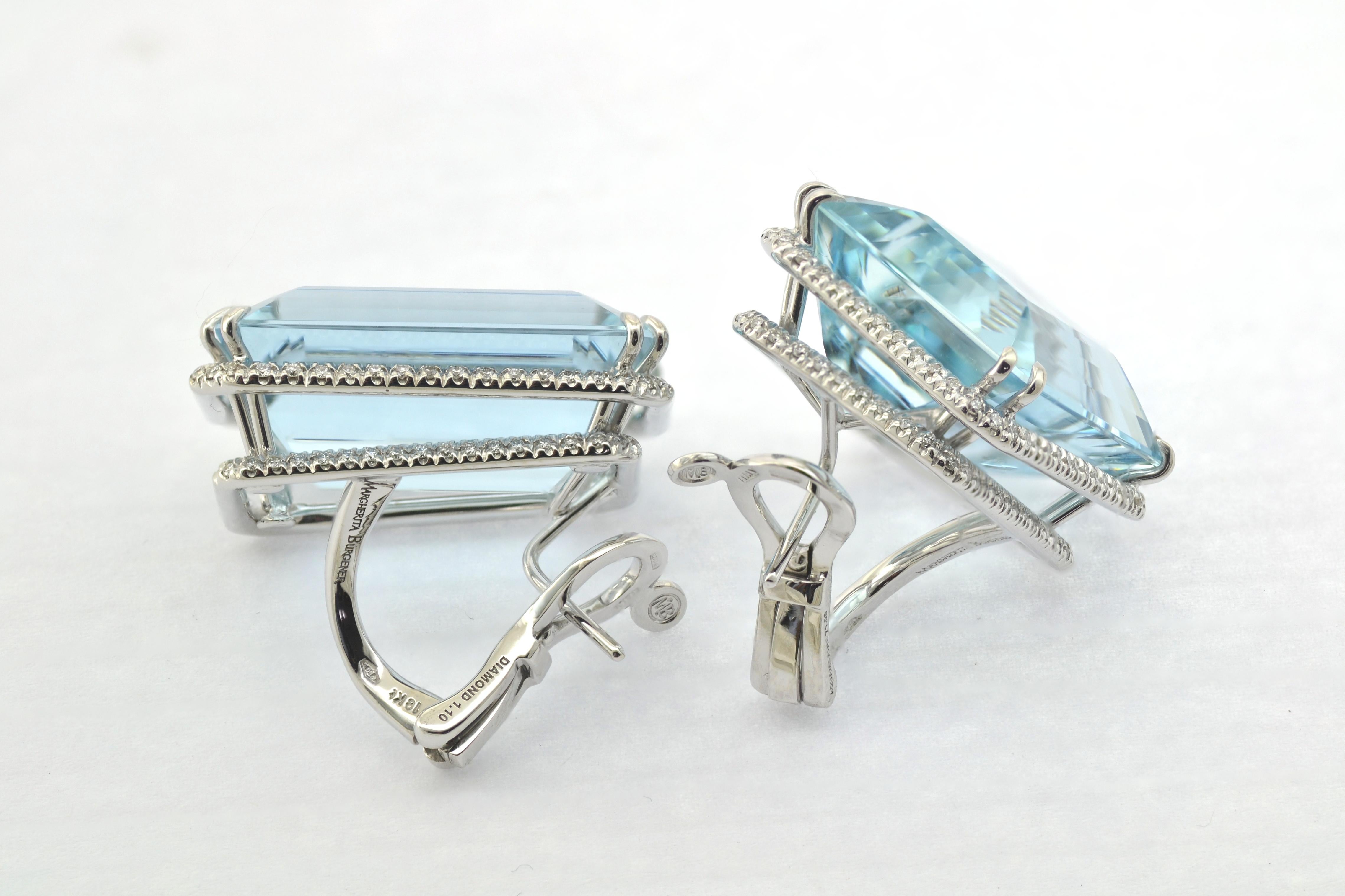 Aquamarine Diamond 18 Karat White Gold Clip Made in Italy Earrings In New Condition In Valenza , IT
