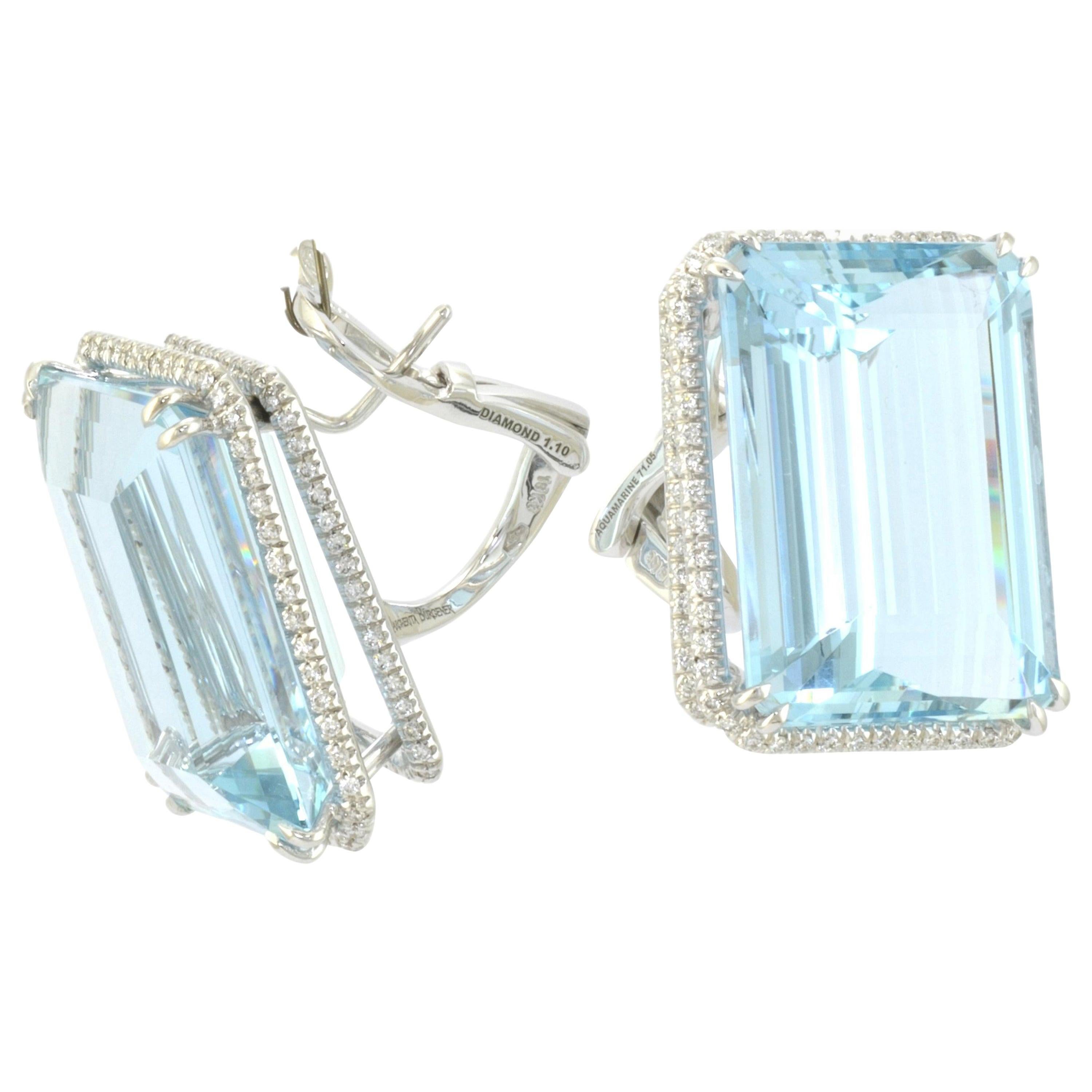Aquamarine Diamond 18 Karat White Gold Clip Made in Italy Earrings