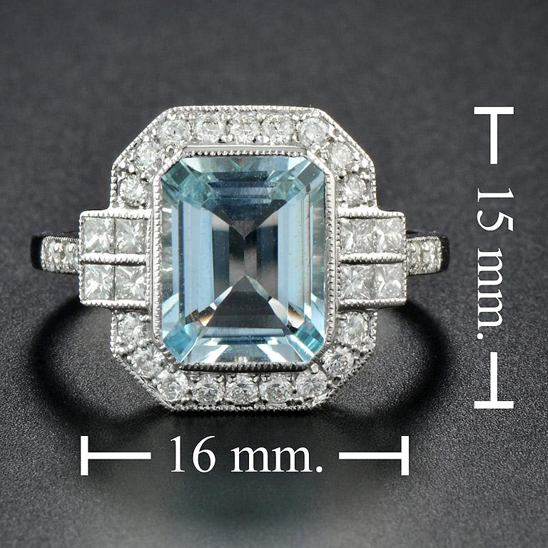 Aquamarine Diamond 18 Karat White Gold Cocktail Ring 1