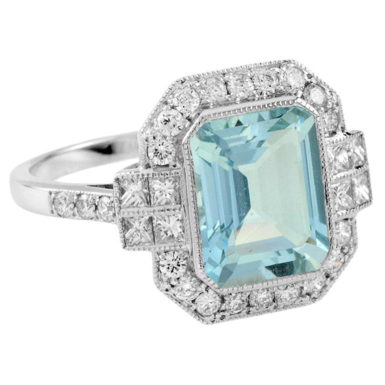 Aquamarine Diamond 18 Karat White Gold Cocktail Ring