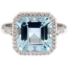 Aquamarine Diamond 18 Karat White Gold Cocktail Ring