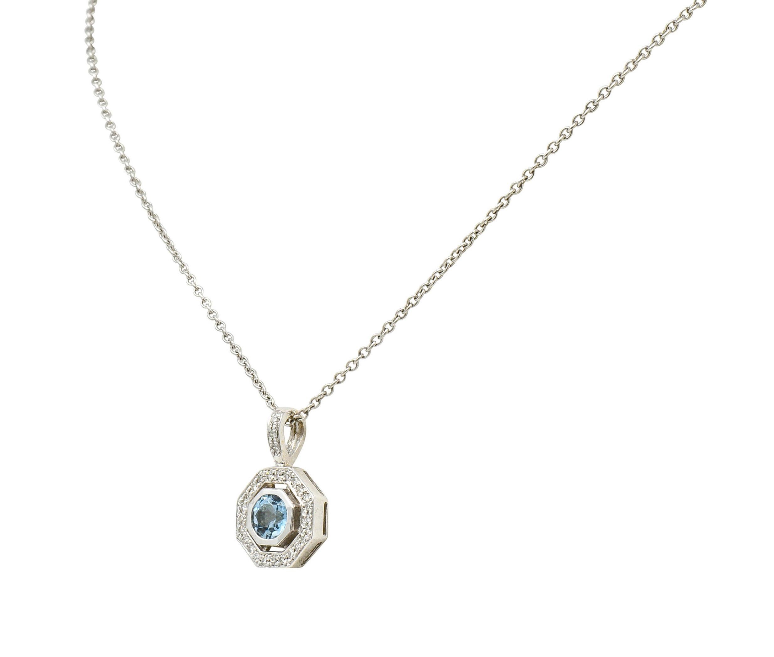 Contemporary Aquamarine Diamond 18 Karat White Gold Octagonal Pendant Necklace