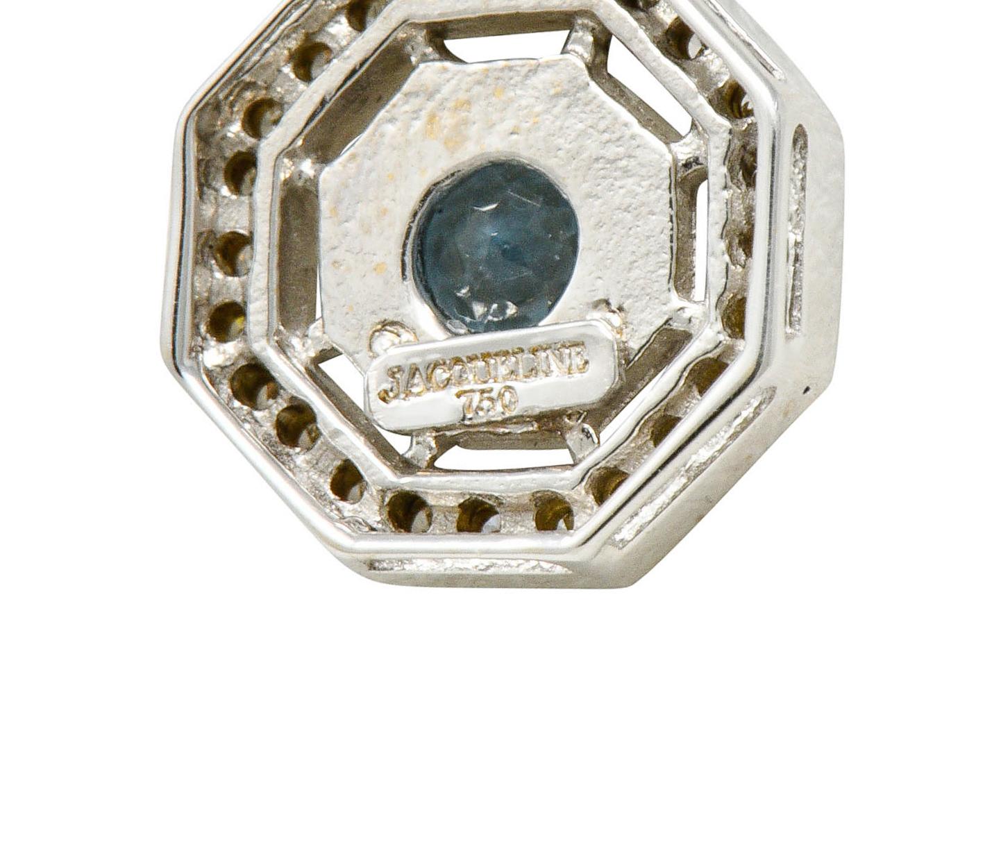 Women's or Men's Aquamarine Diamond 18 Karat White Gold Octagonal Pendant Necklace