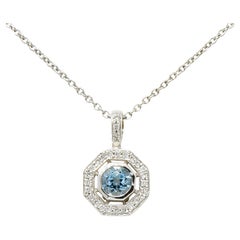 Aquamarine Diamond 18 Karat White Gold Octagonal Pendant Necklace