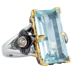 Aquamarine Diamond 18k Gold Cocktail Ring