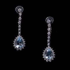 Aquamarine Diamond 18K White Gold Contemporary Drop Earrings