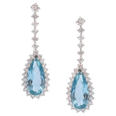 Vintage Aquamarine Diamond 18K White Gold Earrings