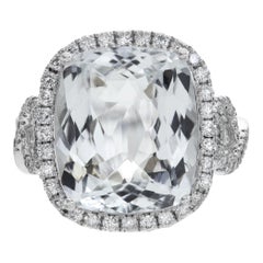 Aquamarine & diamond 18k white gold ring