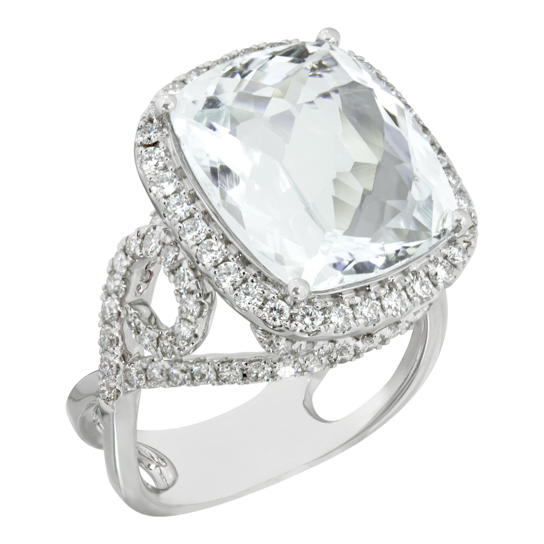 Anello con acquamarina e diamanti in oro bianco 18 carati In condizioni ottime in vendita a Surfside, FL