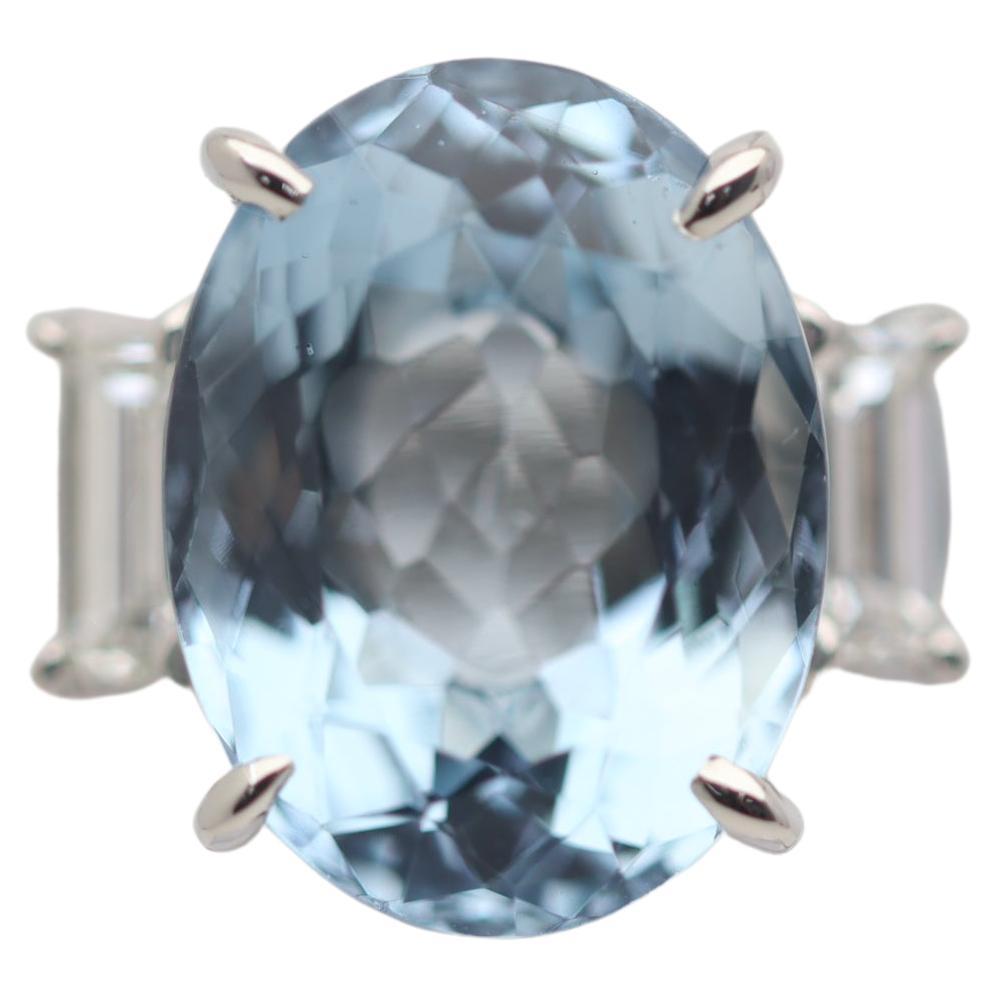 Aquamarine Diamond 3-Stone Platinum Ring For Sale