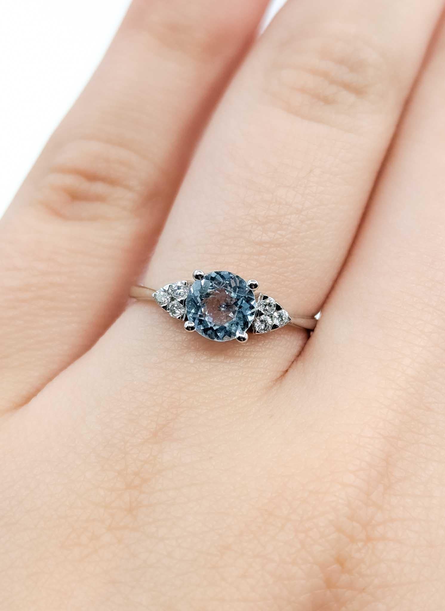 da uomo o donna Anello con acquamarina e diamanti in oro bianco 14k in vendita