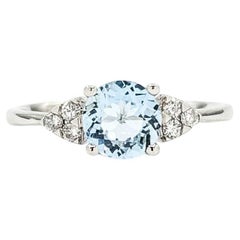 Aquamarine & Diamond Accented Ring in 14k White Gold